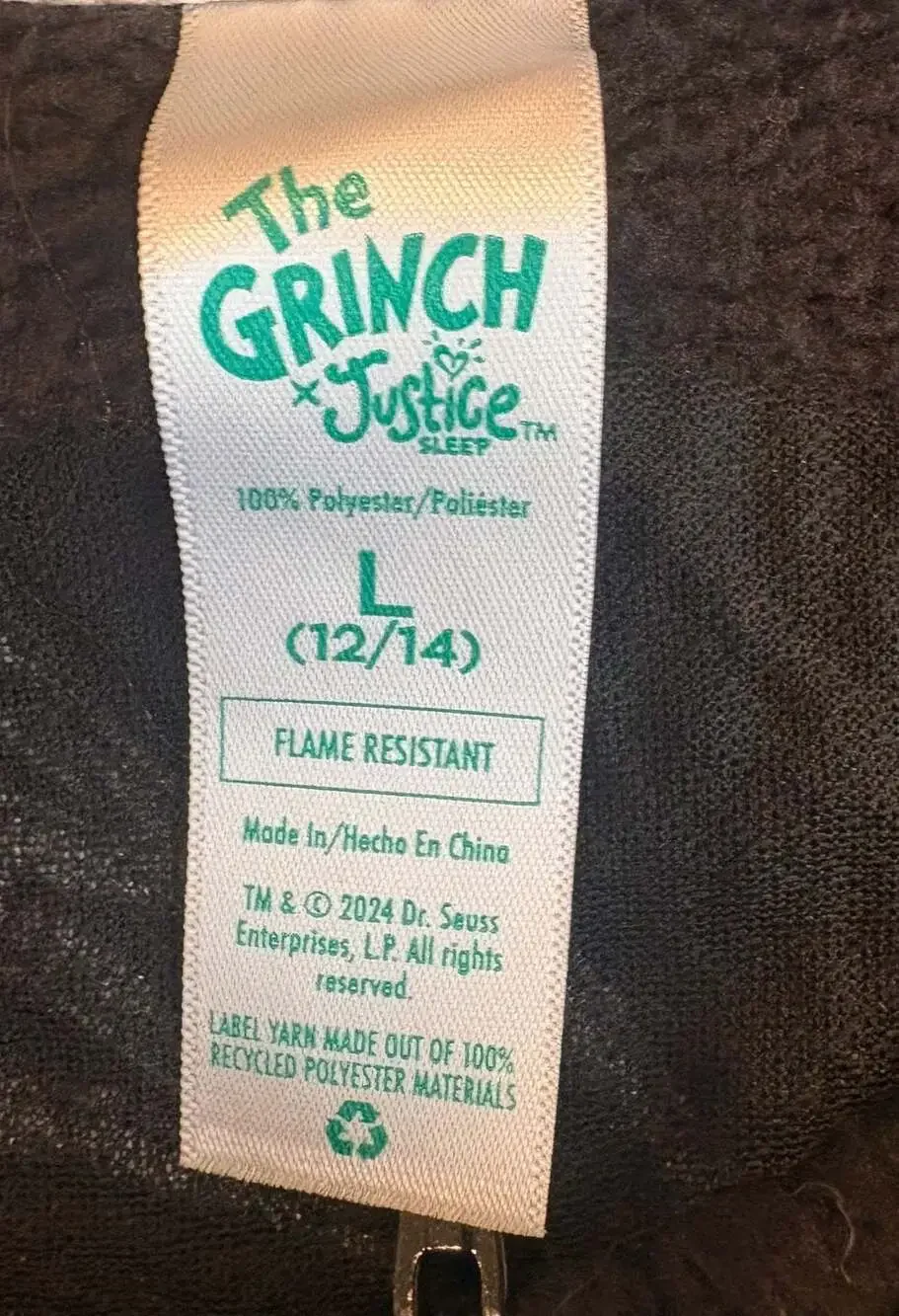 The Grinch x Justice Juniors L 12/14 One Piece Fleece Zip Pajamas Christmas